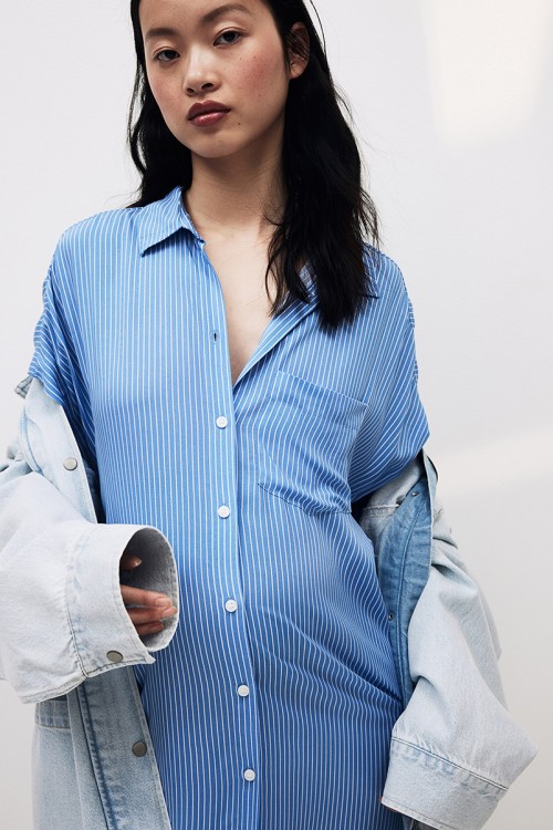 MAMA Tie-belt Shirt Dress in woven viscose fabric